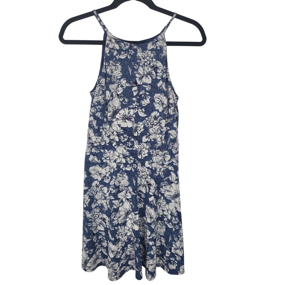Fortune & Ivy Blue White Floral Summer Dress XS Womens‎ Knee Length Mock Neck